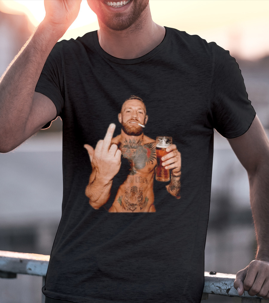 Conor McGregor UFC MMA The Notorious Middle Finger Tattoo Beer T-Shirt