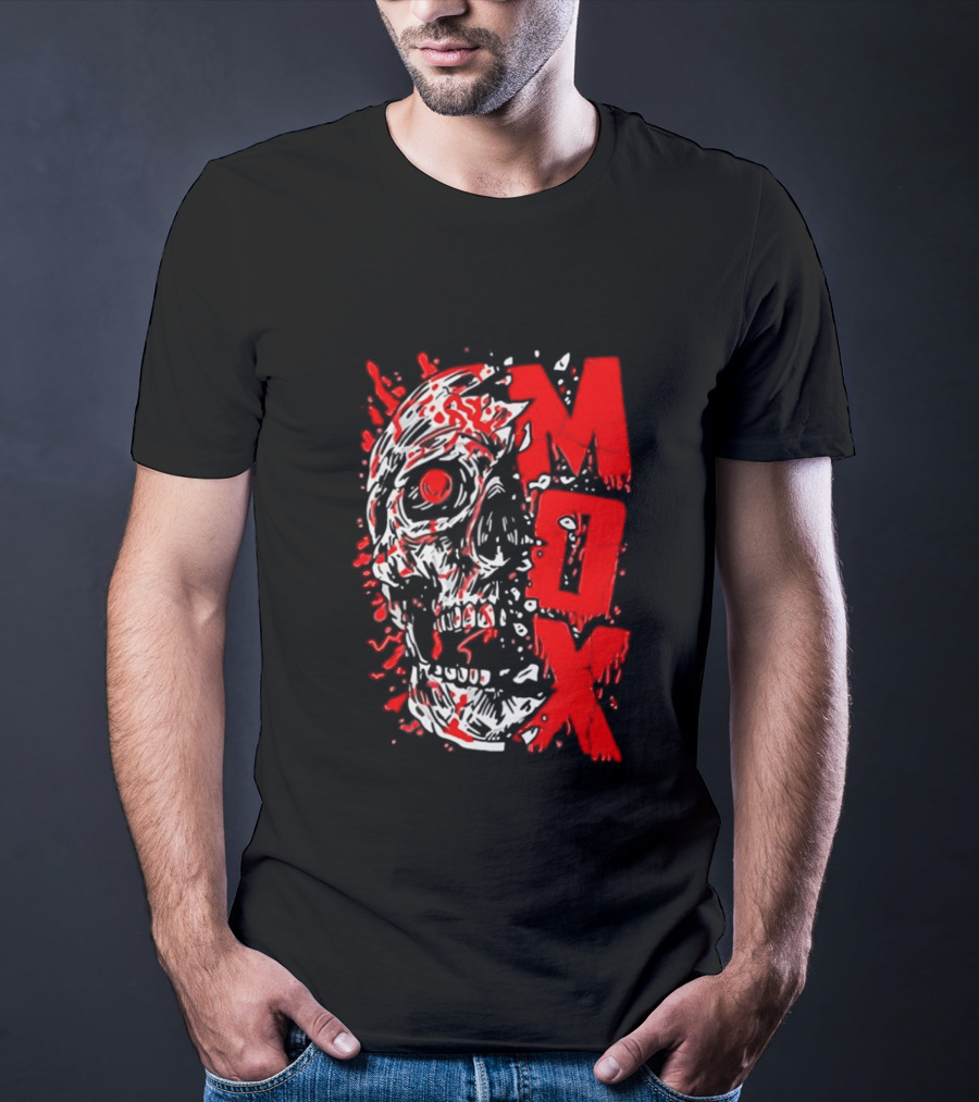 Creepy Zombie Skull MOX Red Splatter T-Shirt