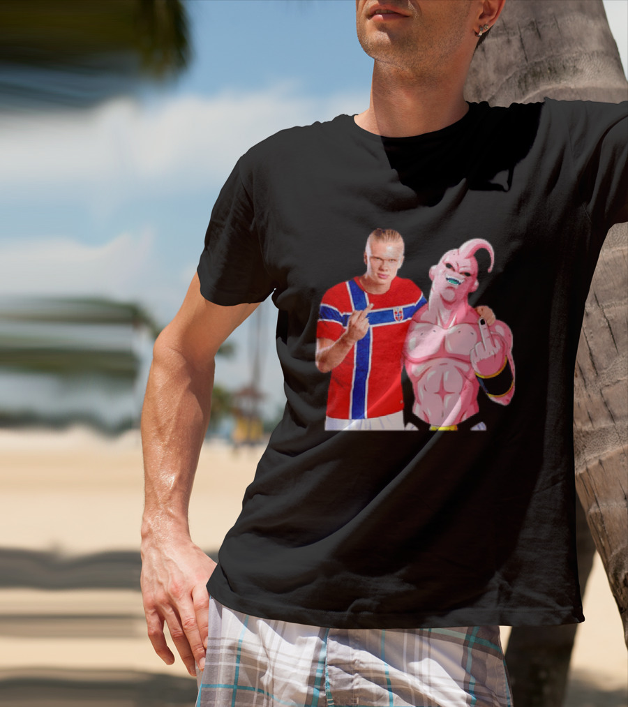 Erling Haaland Norway Majin Buu Middle Finger Cartoon Collaboration T-Shirt