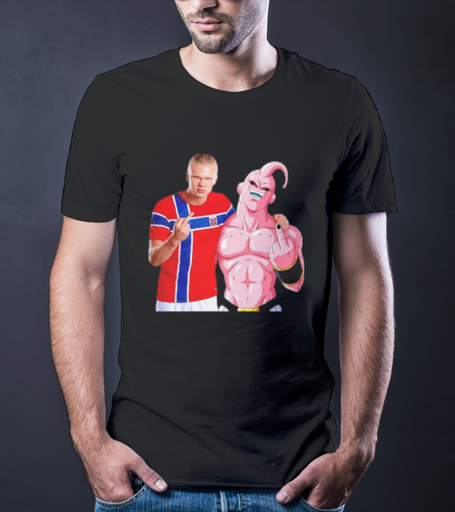 Erling Haaland Norway Majin Buu Middle Finger Cartoon Collaboration T-Shirt