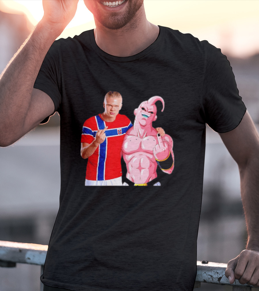 Erling Haaland Norway Majin Buu Middle Finger Cartoon Collaboration T-Shirt