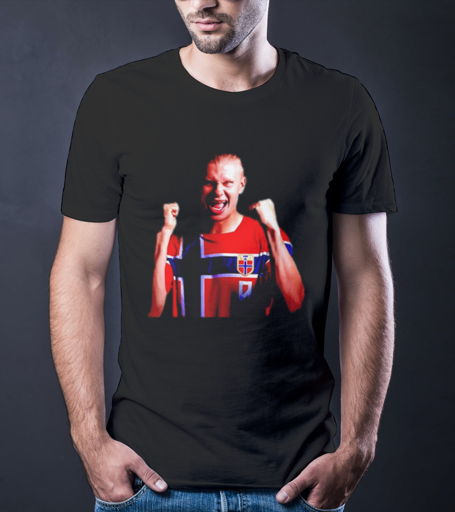 Erling Haaland Norway Football Team Norwegian Flag Iconic Striker Celebration T-Shirt
