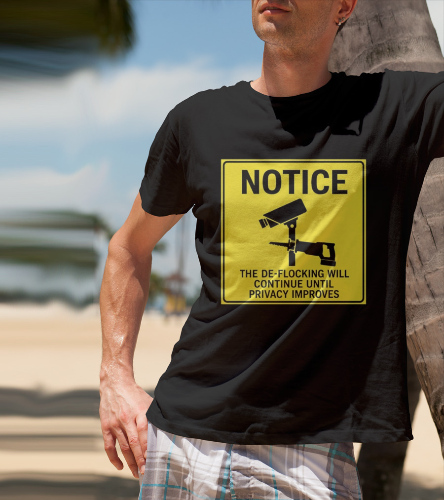 NOTICE De Flocking Will Continue Until Privacy Improves Surveillance Warning T-Shirt