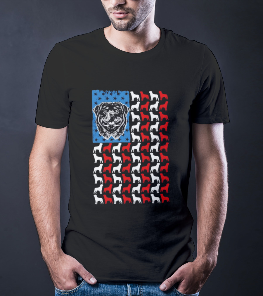 USA Flag Rottweiler Dog Stars Stripes Patriotic T-Shirt
