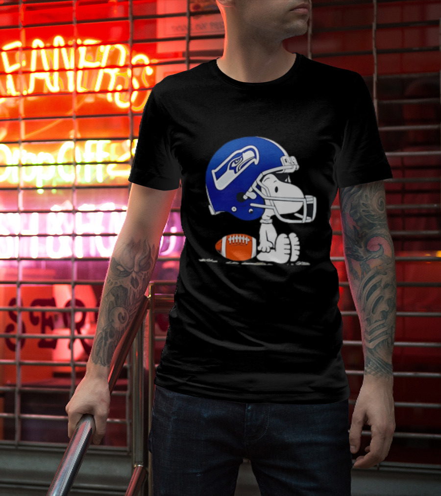 Snoopy Seattle Seahawks Football Helmet Collaboration T-Shirt