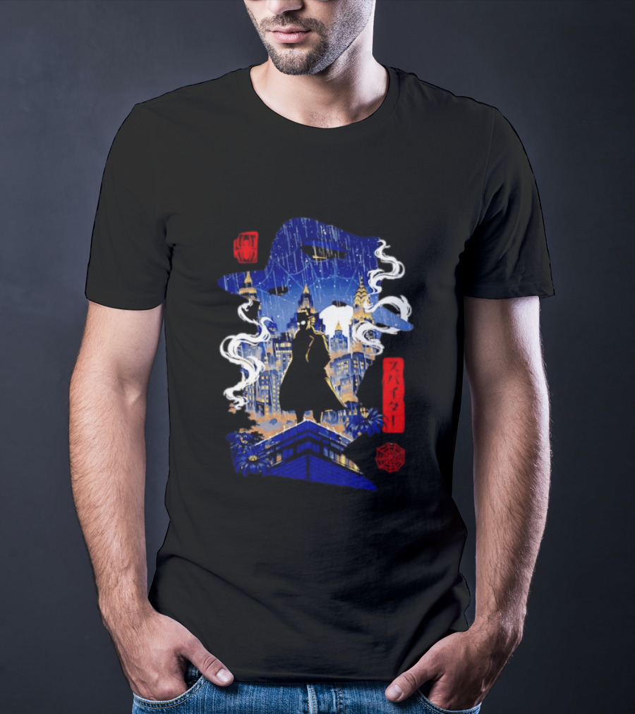 Spider Man Noir Marvel Spider Verse Cityscape Japanese T-Shirt