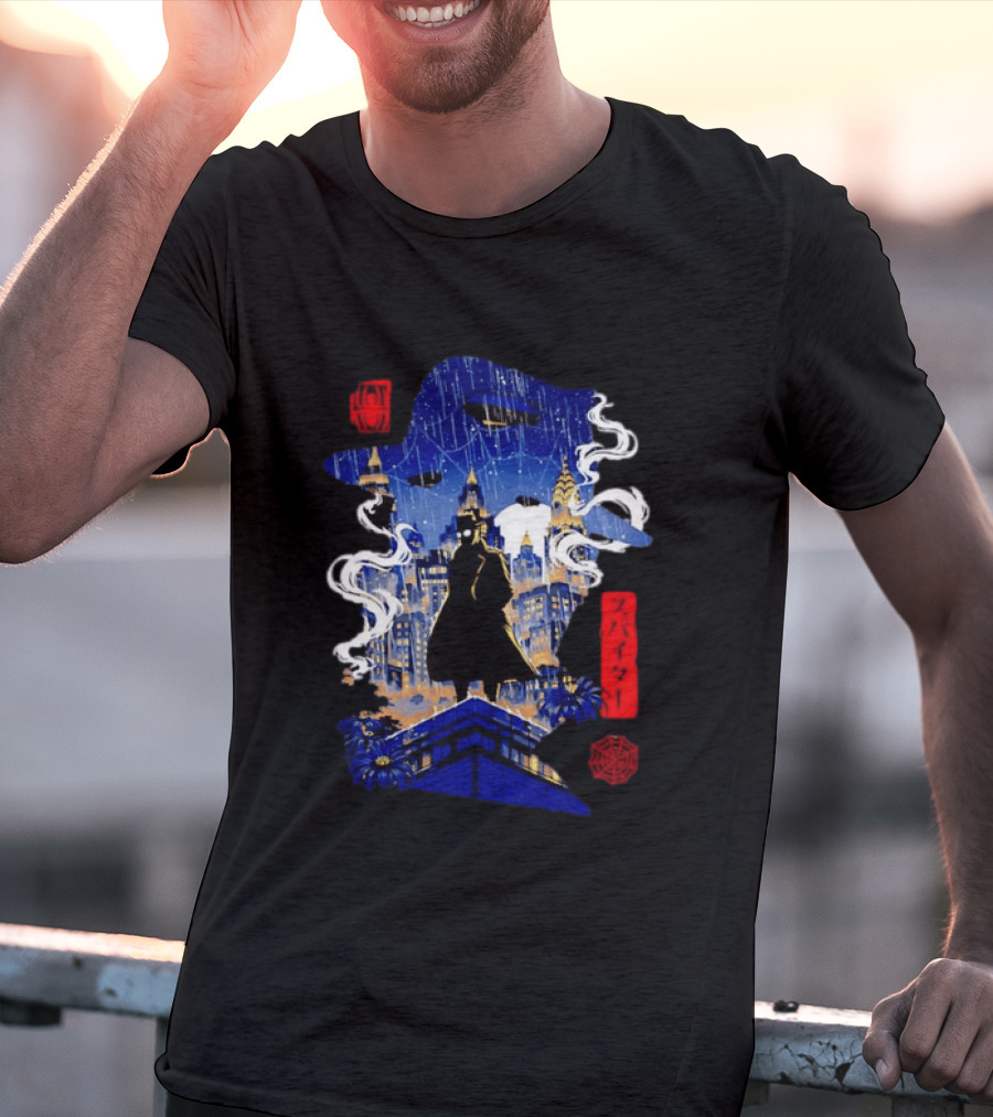 Spider Man Noir Marvel Spider Verse Cityscape Japanese T-Shirt