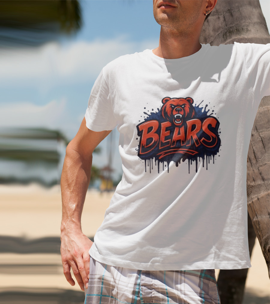 Chicago Bears Graffiti Style Vintage Bold Text Bear Head T-Shirt