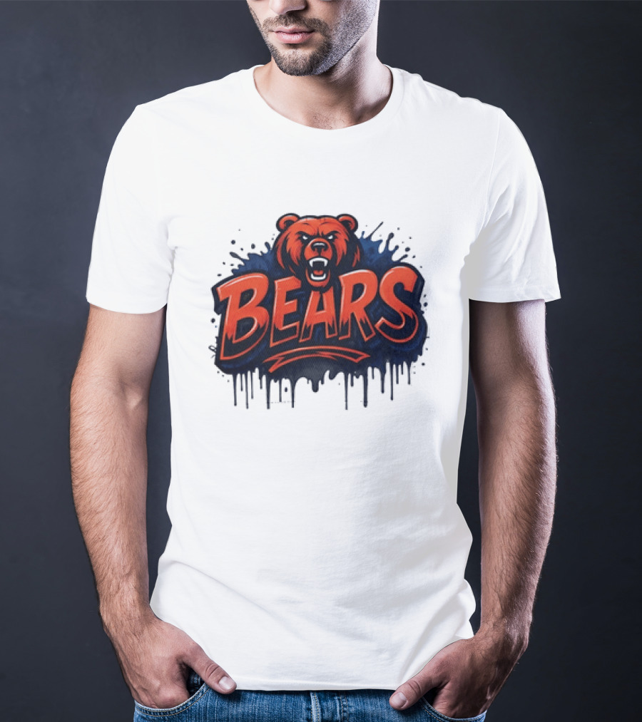 Chicago Bears Graffiti Style Vintage Bold Text Bear Head T-Shirt