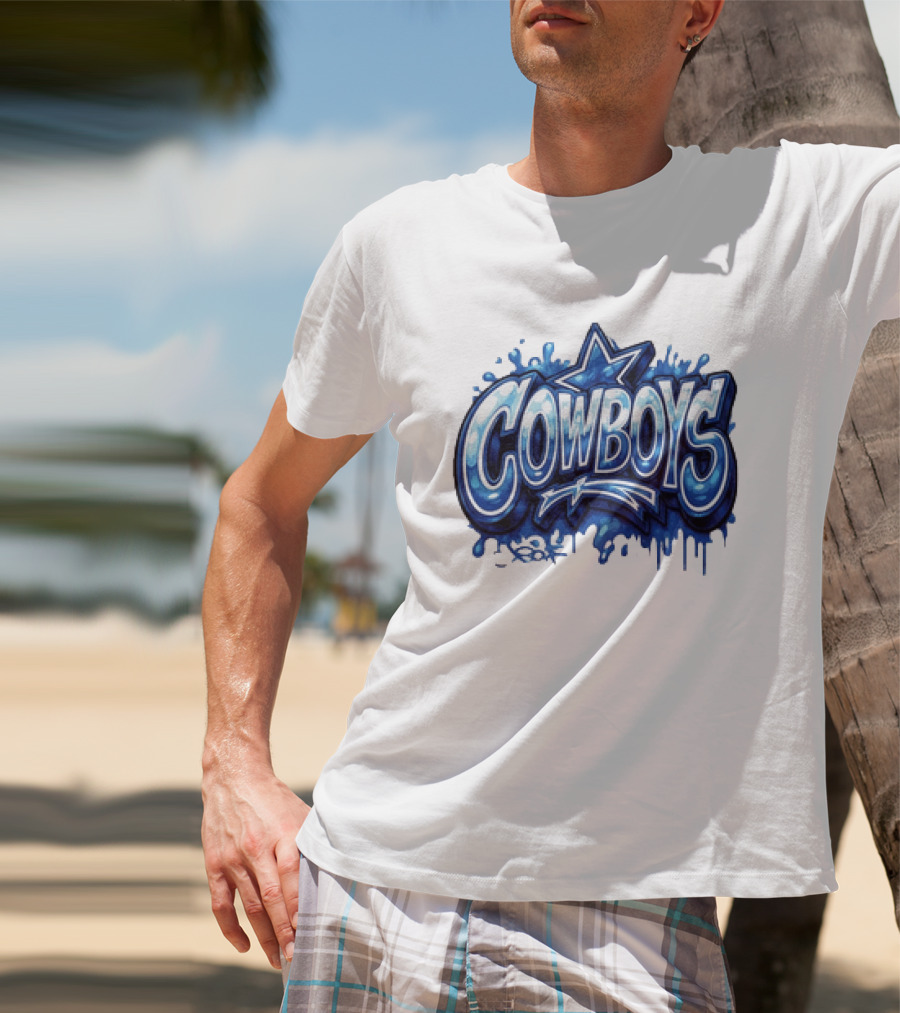 Dallas Cowboys Graffiti Style With Star And Blue Drips T-Shirt