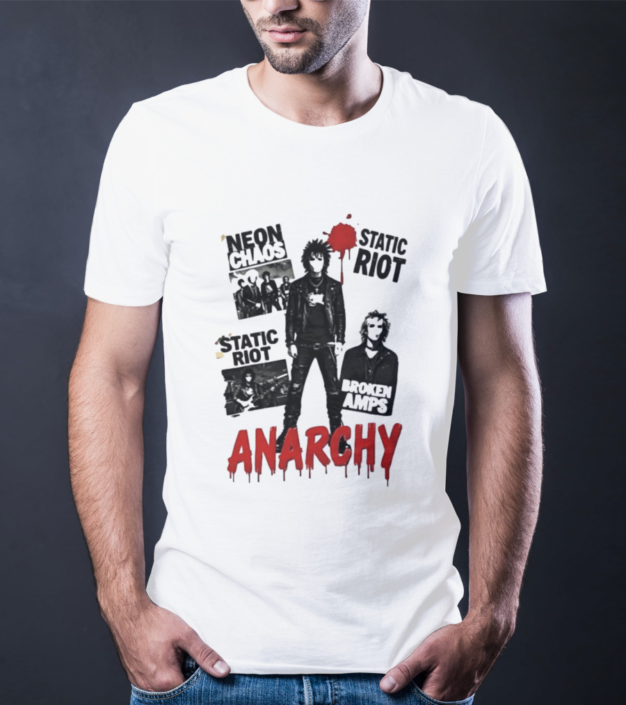 Neon Chaos Static Riot Broken Amps Anarchy Punk Rock Musician T-Shirt