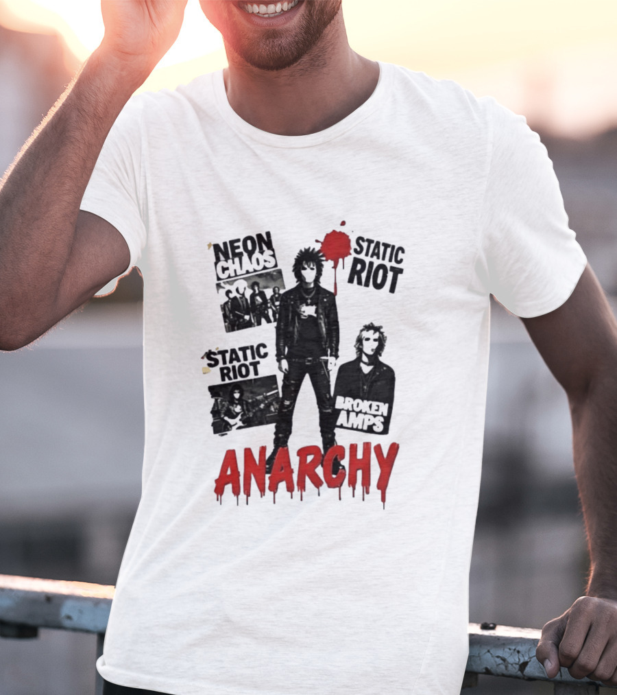 Neon Chaos Static Riot Broken Amps Anarchy Punk Rock Musician T-Shirt