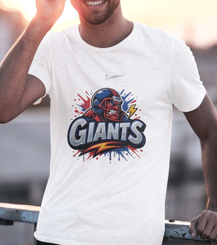 New York Giants Graffiti Style Football Helmet Lightning Bolt T-Shirt