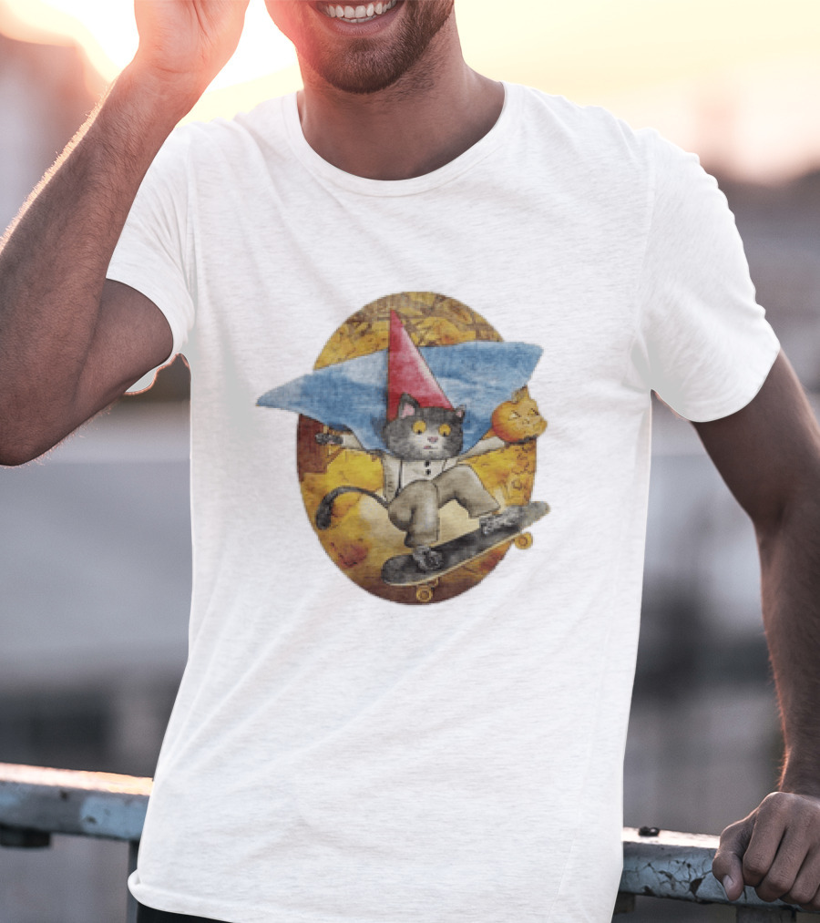 Over The Garden Wall Wirt Cat Skateboarding Halloween Pumpkin T-Shirt