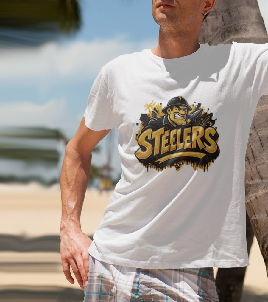 Pittsburgh Steelers Graffiti Steel Worker Emblem With Tough T-Shirt
