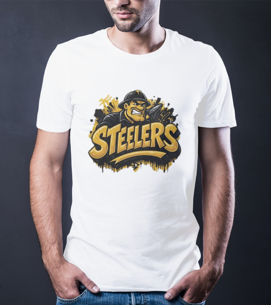 Pittsburgh Steelers Graffiti Steel Worker Emblem With Tough T-Shirt