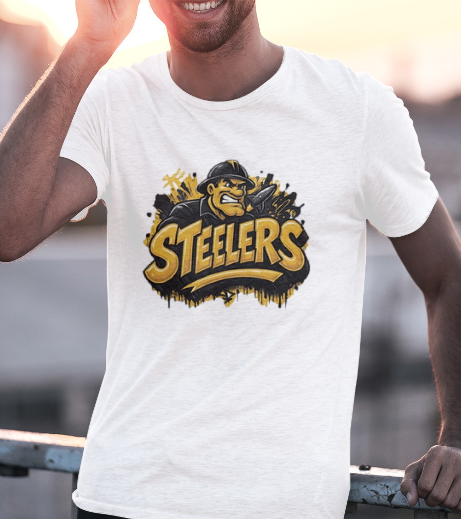 Pittsburgh Steelers Graffiti Steel Worker Emblem With Tough T-Shirt
