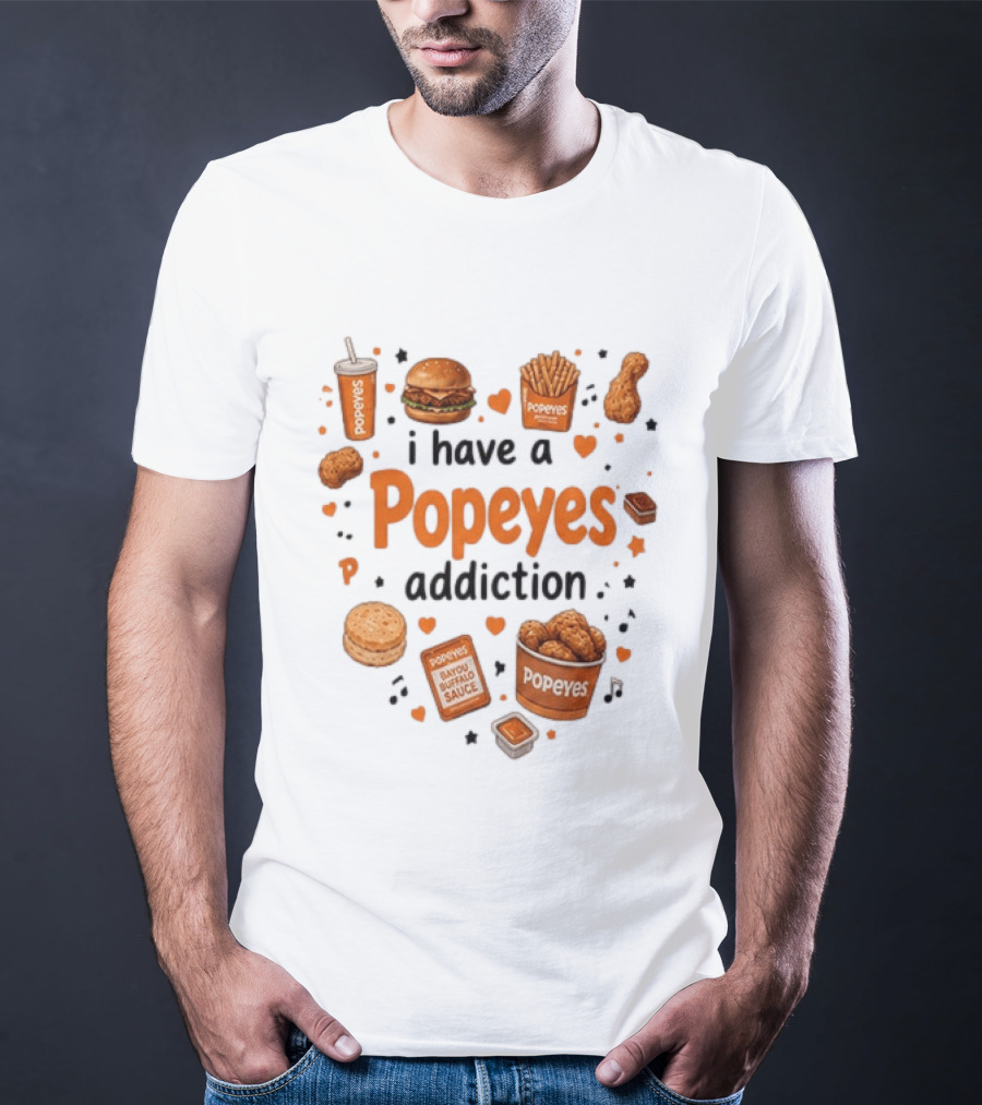 Popeyes Chicken And Biscuits Addiction Heartbeat Lover With Bayou Buffalo Sauce T-Shirt