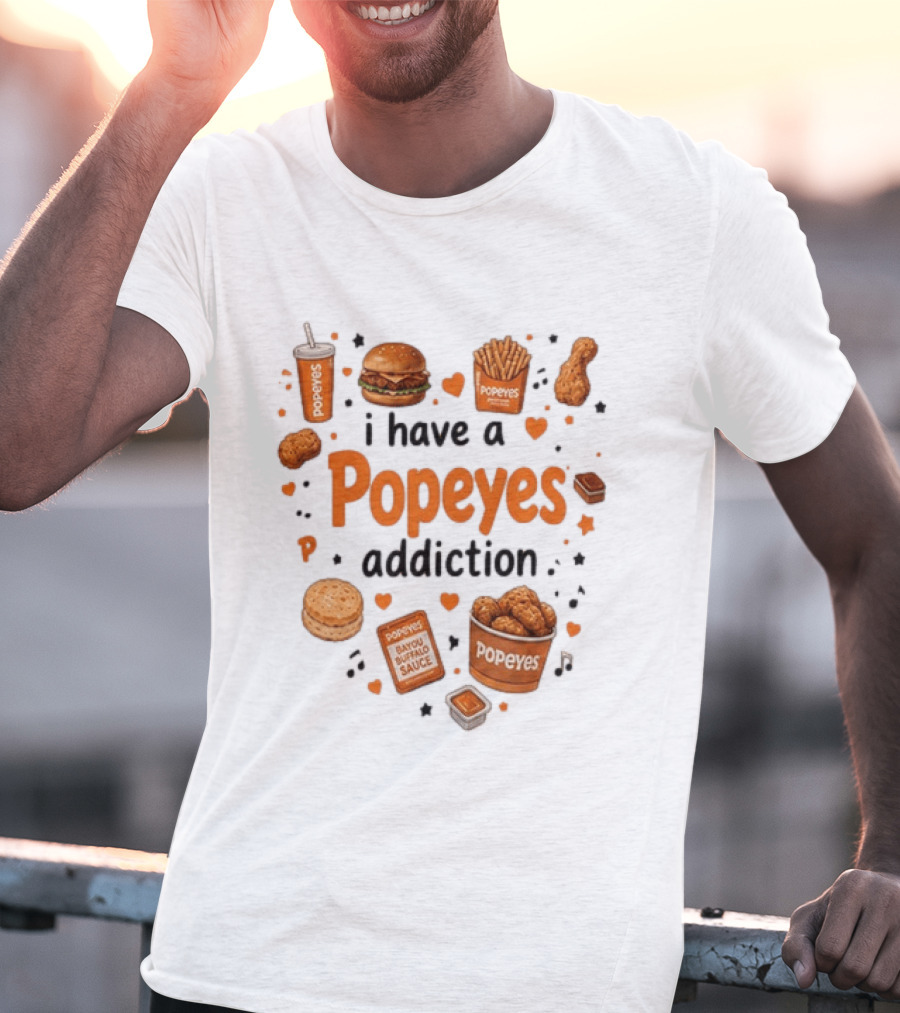 Popeyes Chicken And Biscuits Addiction Heartbeat Lover With Bayou Buffalo Sauce T-Shirt