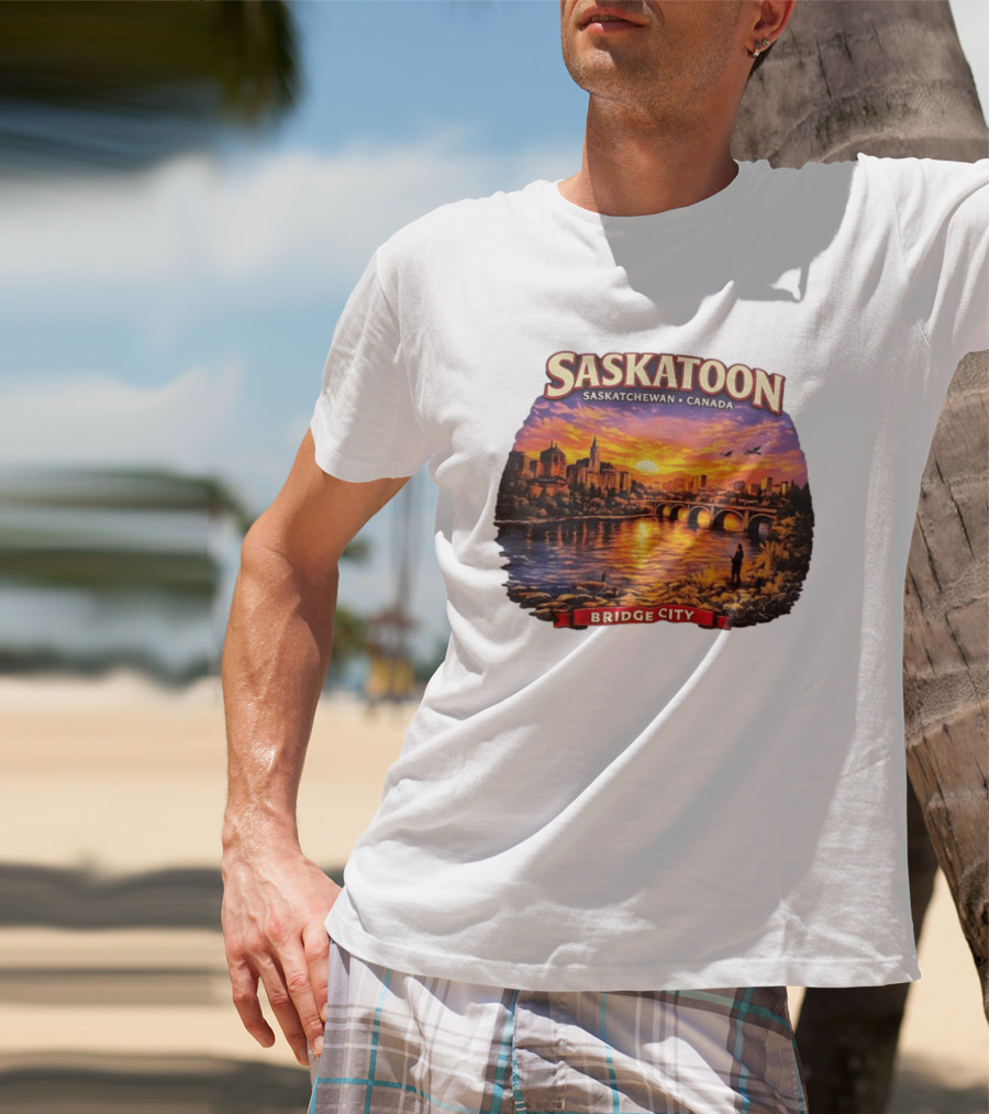 Saskatoon Saskatchewan Canada Sunset Bridge City T-Shirt