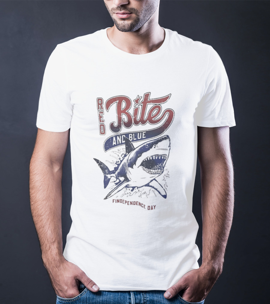 Red Bite And Blue Shark Findependence Day T-Shirt