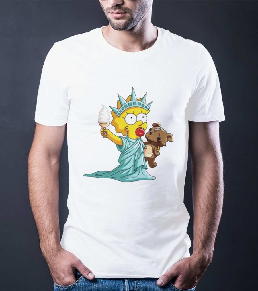 Statue Of Liberty Baby With Ice Cream And Teddy Bear Cartoon T-Shirt