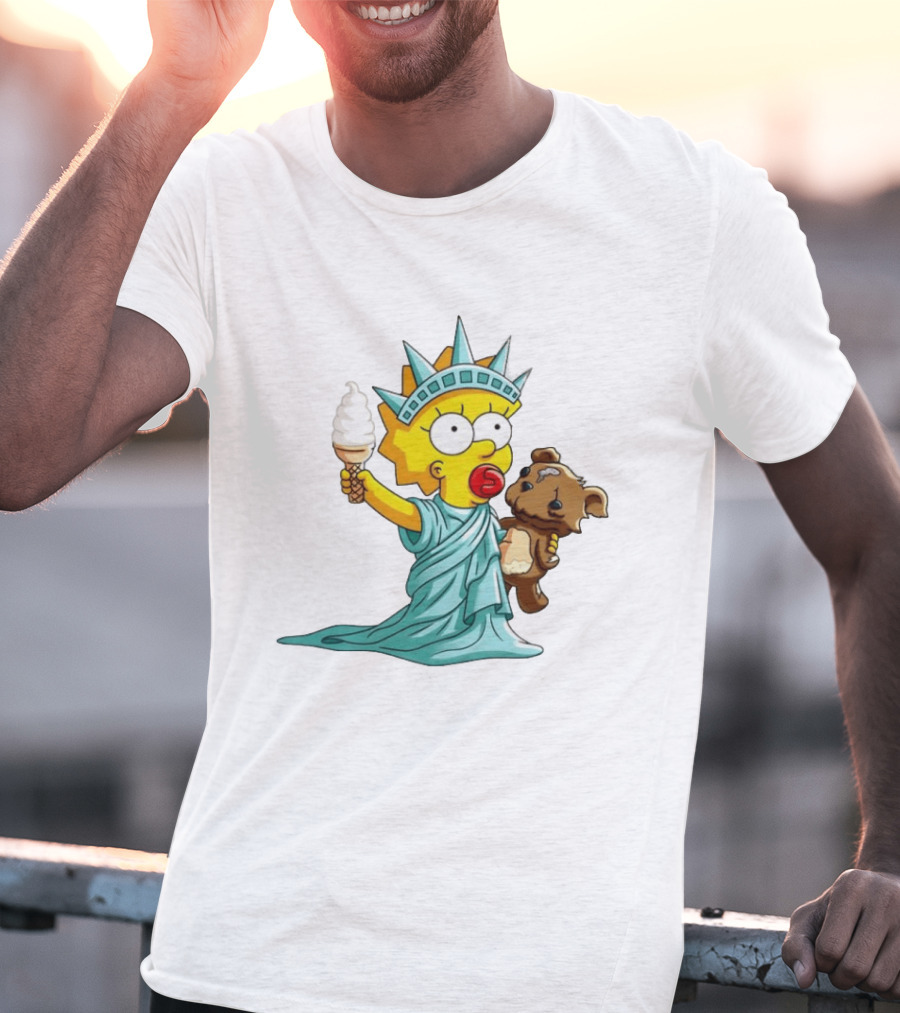 Statue Of Liberty Baby With Ice Cream And Teddy Bear Cartoon T-Shirt