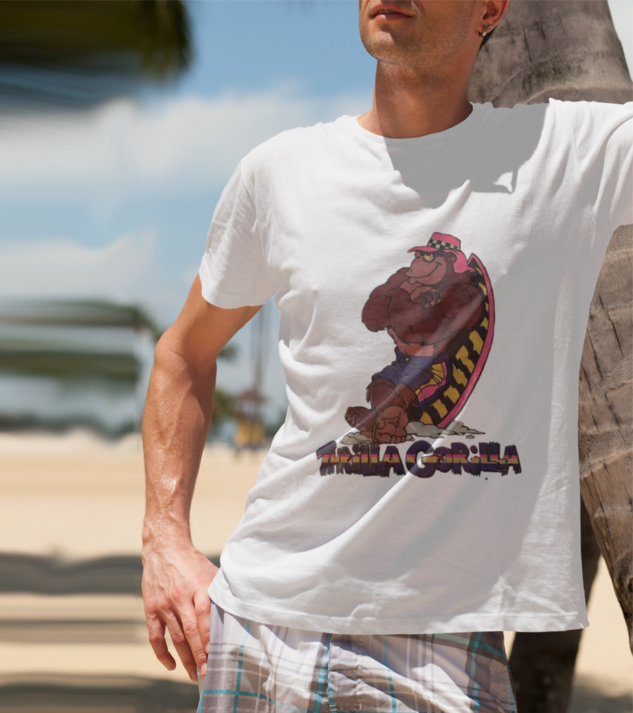 Thrilla Gorilla Town And Country Surf Checkered Hat Surfboard T-Shirt
