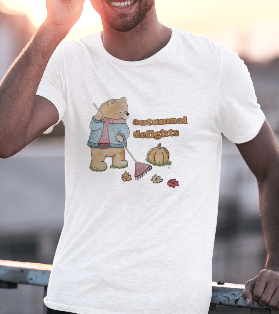 Winnie The Pooh Sorry I'm Busy Yearning For Autumnal Delights Pumpkin And Leaves T-Shirt