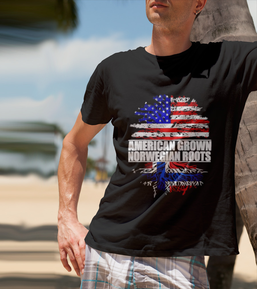 American Grown Norwegian Roots Flag Tree Heritage T-Shirt