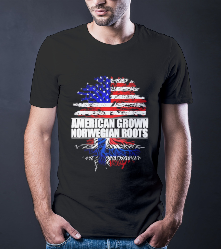 American Grown Norwegian Roots Flag Tree Heritage T-Shirt