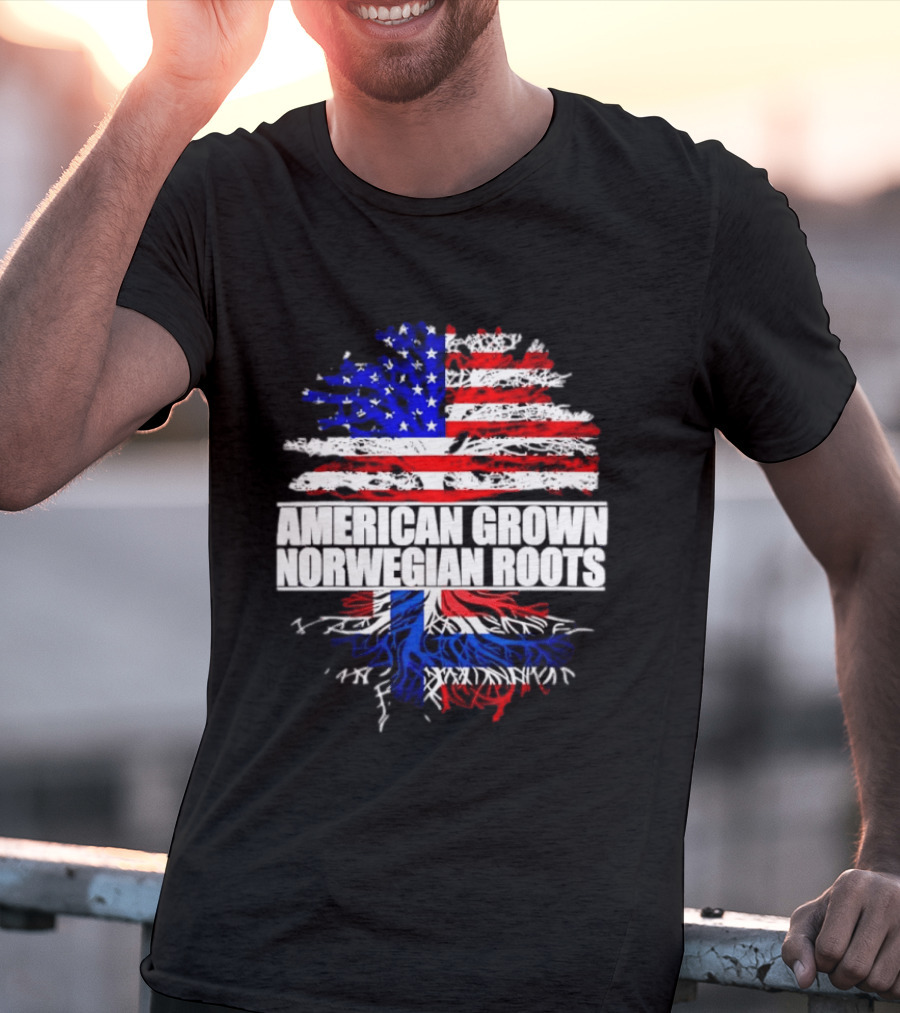American Grown Norwegian Roots Flag Tree Heritage T-Shirt