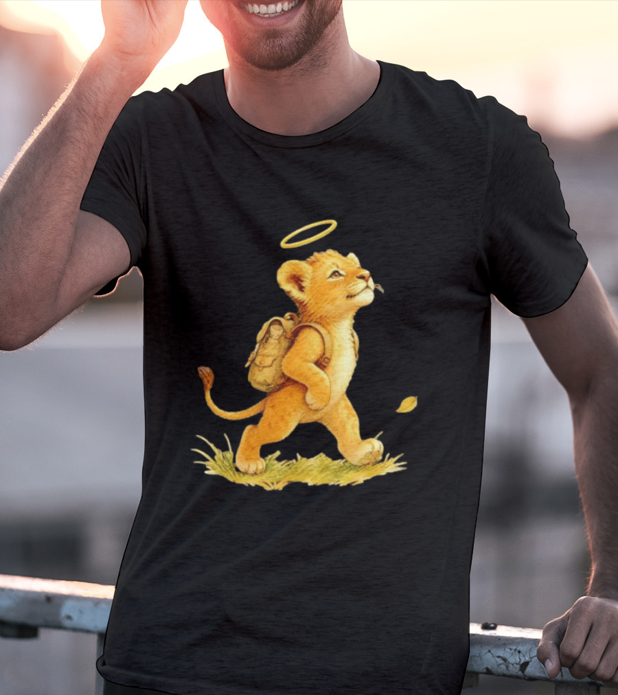 Baby Lion Cub With Halo And Backpack Heading To School T-Shirt