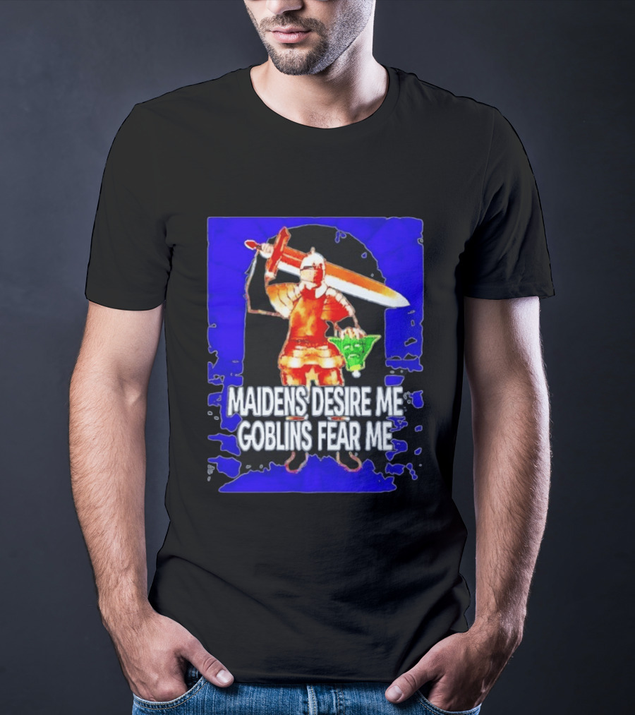 Maidens Desire Me Goblins Fear Me Knight With Yoda Head T-Shirt