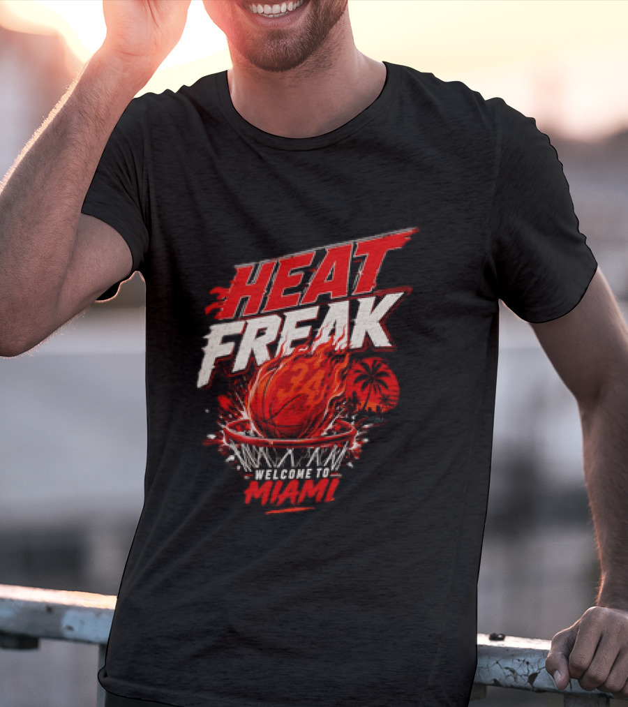 Heat Freak Welcome To Miami Basketball Flame Palm 34 T-Shirt