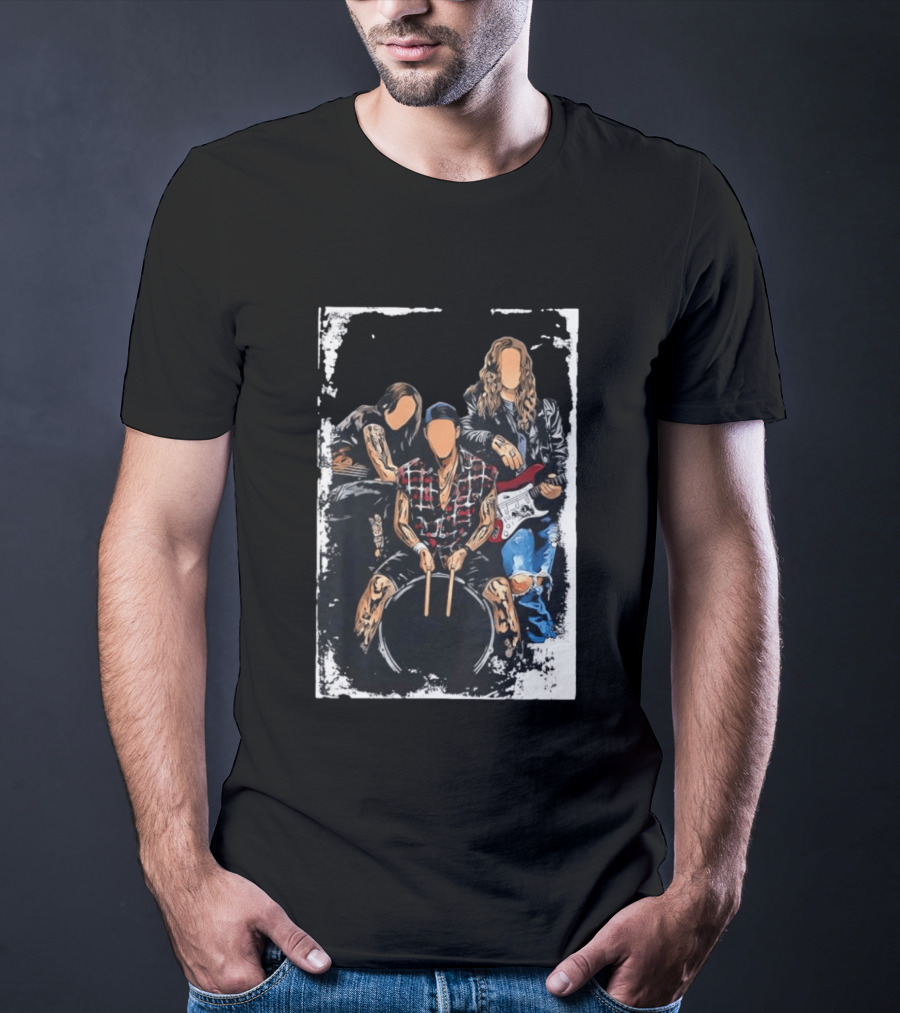 Rock Band Musicians Playing Instruments Grunge Music Drummer Guitarist T-Shirt