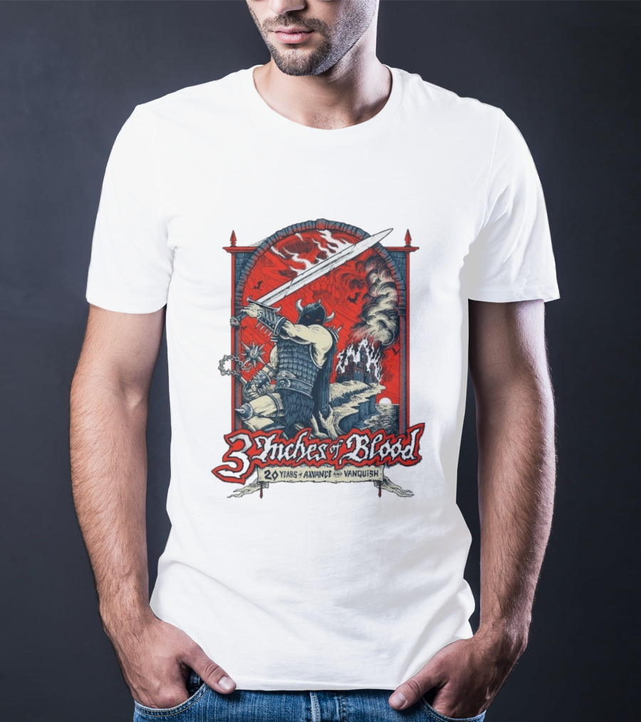 3 Inches Of Blood 20 Years Of Advance And Vanquish Alberta Nov 22 23 2026 T-Shirt