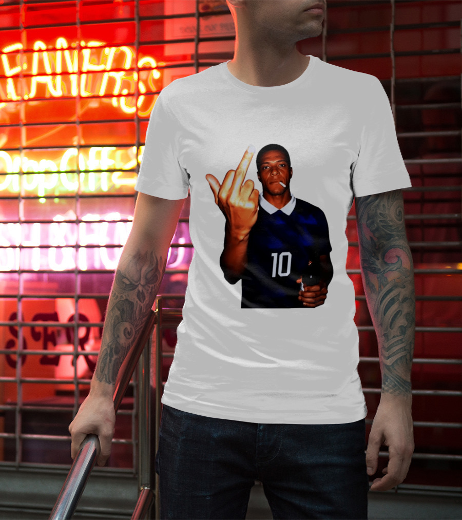 Kylian Mbappe Number 10 Edgy Gesture With Cigarette And Drink T-Shirt