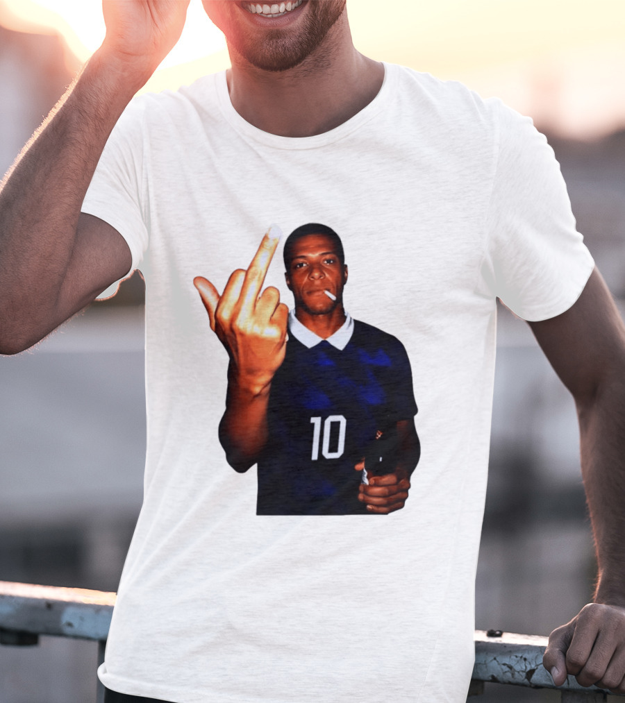 Kylian Mbappe Number 10 Edgy Gesture With Cigarette And Drink T-Shirt
