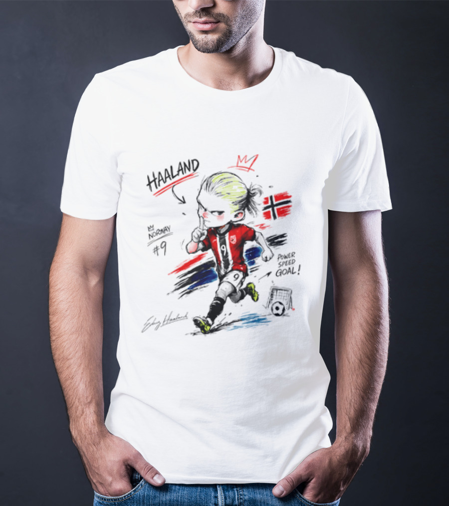 Haaland No 9 Norway Flag Power Speed Goal Scandinavian Soccer T-Shirt