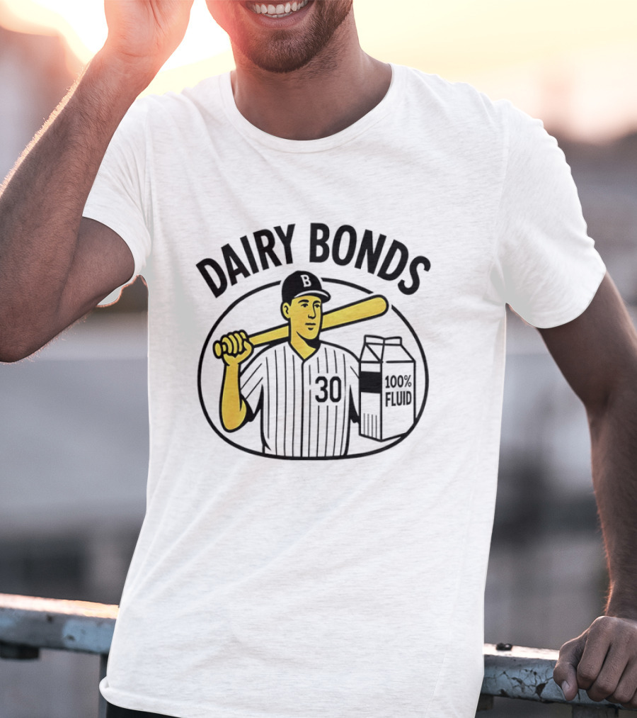 Dairy Bonds 100% Fluid Baseball Player With Bat And Milk Carton T-Shirt