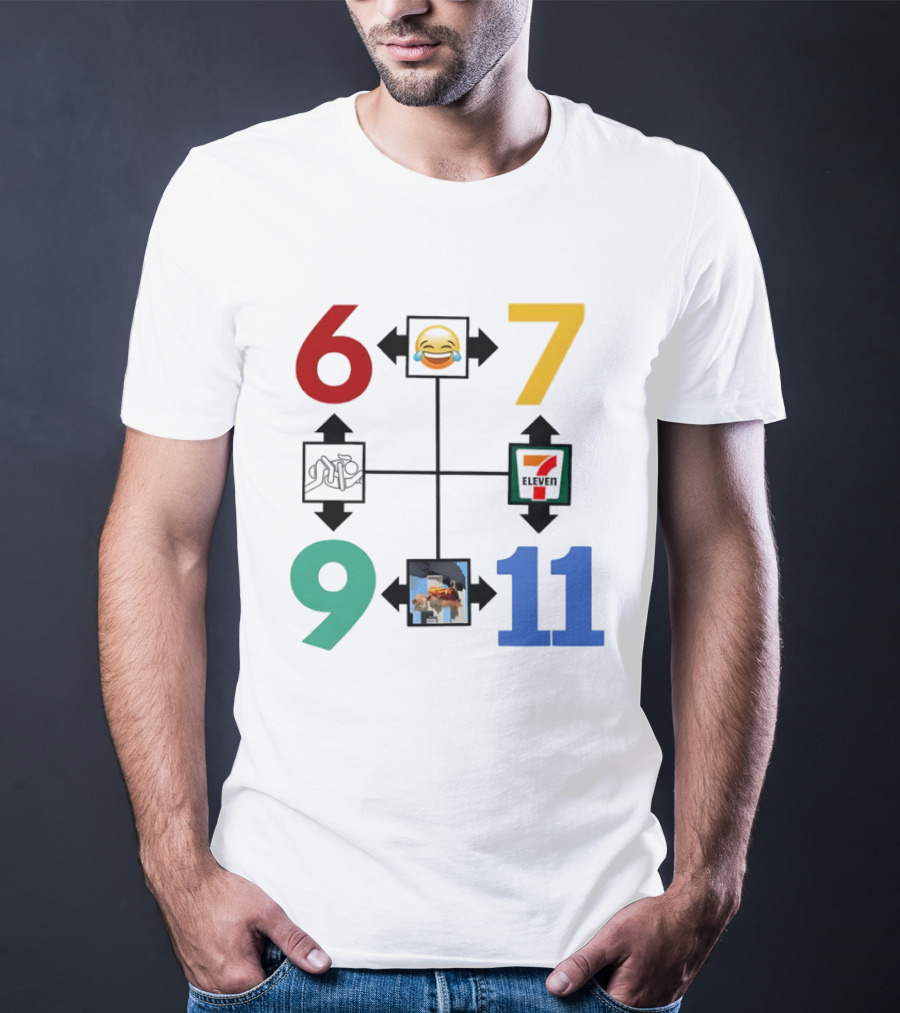 Six Seven 6 7 9 11 Emoji Wojak Meme Diagram Edgy Dark Humor T-Shirt