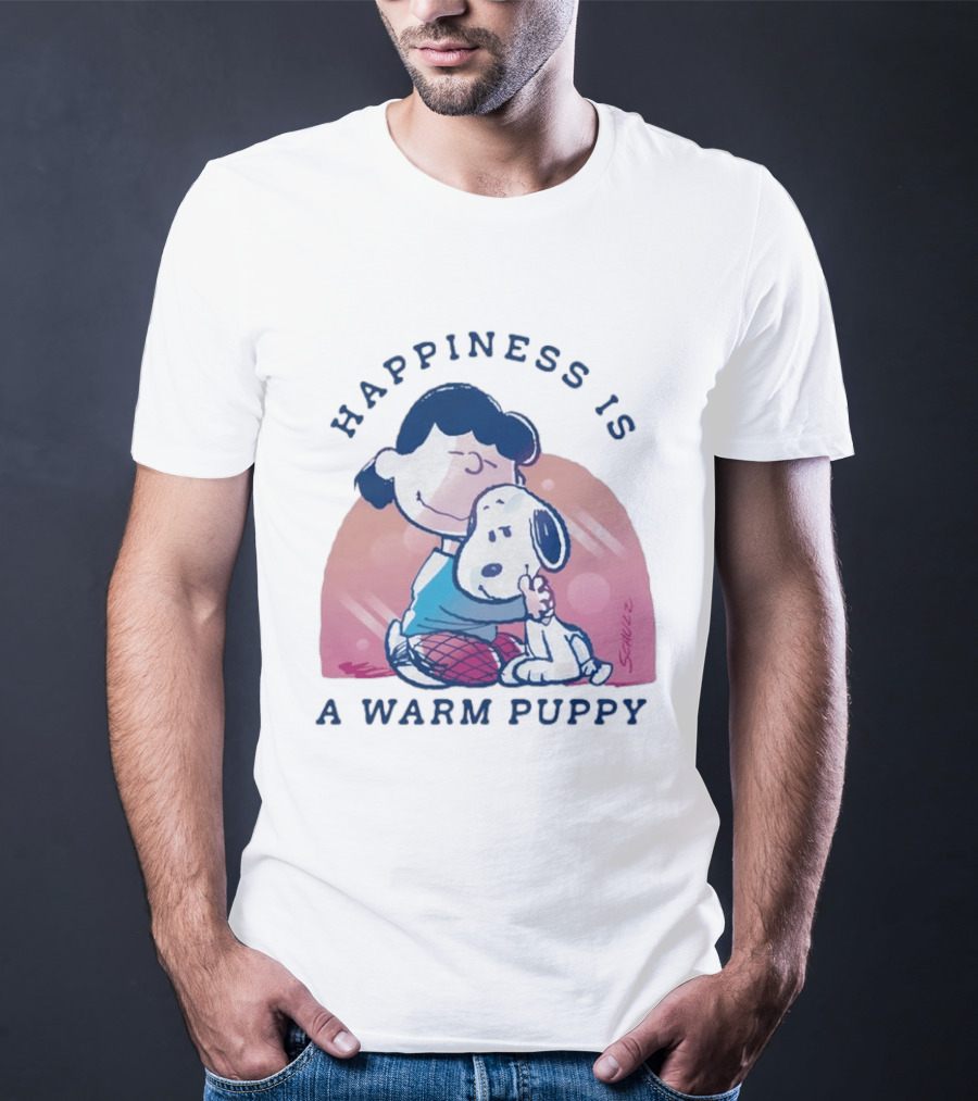 Happiness Is A Warm Puppy Snoopy And Lucy Van Pelt Hugging Moments T-Shirt