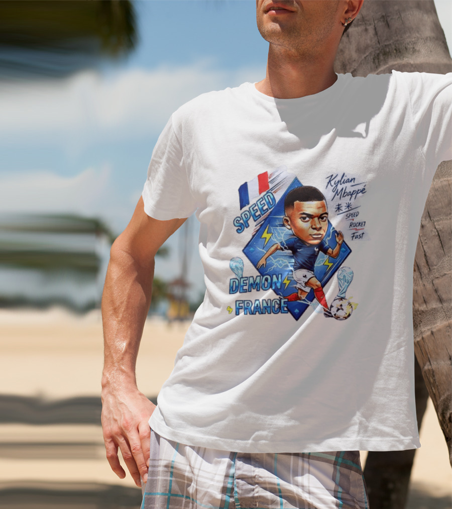 Kylian Mbappe Speed Demon France Future Rocket Fast Lightning Soccer Hero T-Shirt