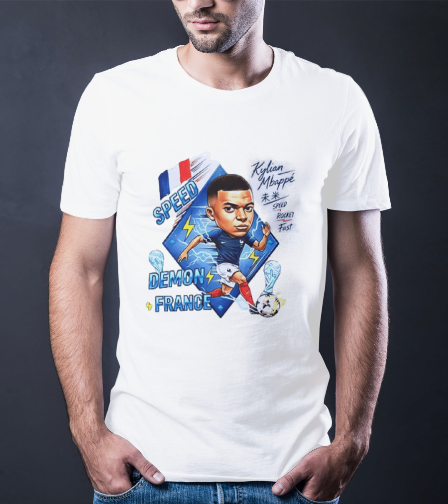 Kylian Mbappe Speed Demon France Future Rocket Fast Lightning Soccer Hero T-Shirt