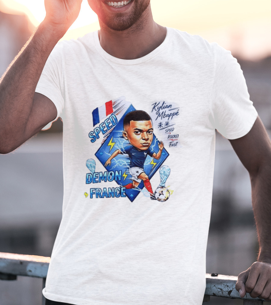 Kylian Mbappe Speed Demon France Future Rocket Fast Lightning Soccer Hero T-Shirt