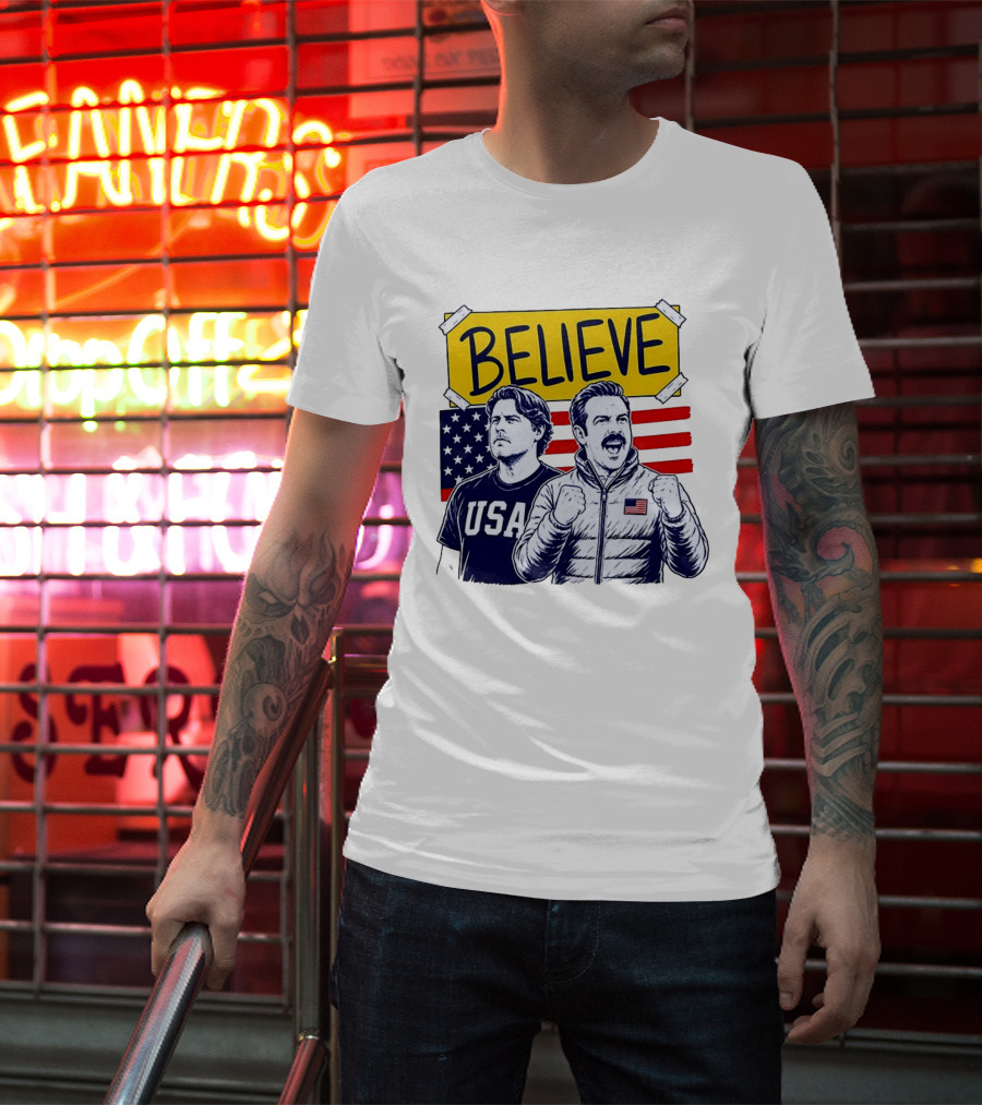 Ted Lasso Coach Beard Believe USA American Flag Scene T-Shirt