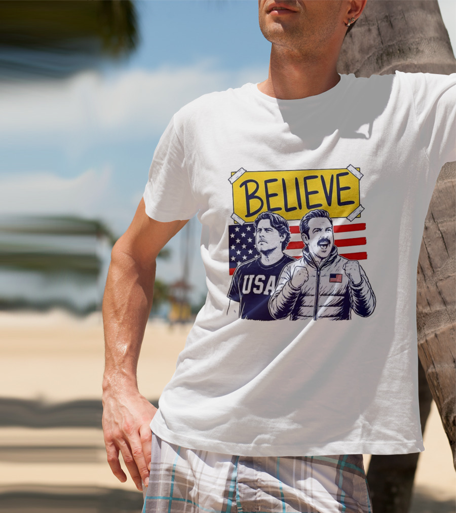 Ted Lasso Coach Beard Believe USA American Flag Scene T-Shirt