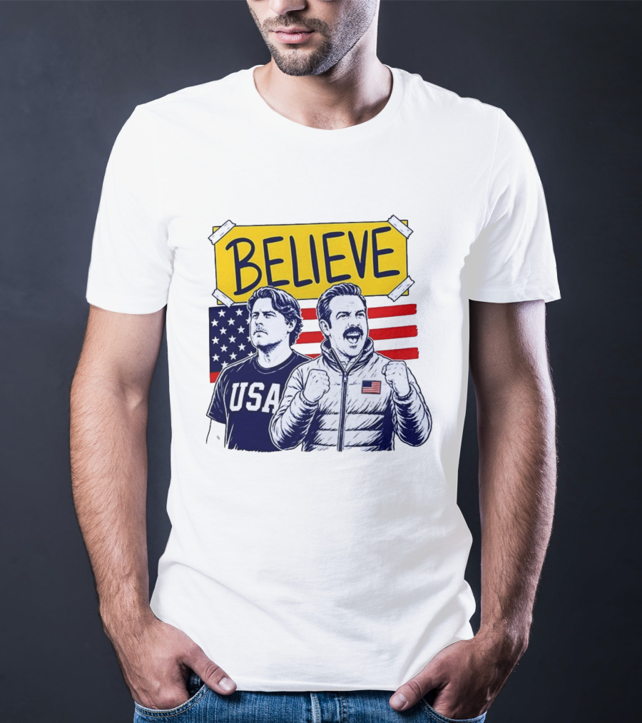 Ted Lasso Coach Beard Believe USA American Flag Scene T-Shirt
