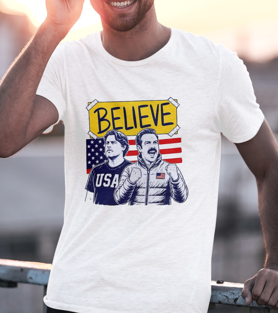 Ted Lasso Coach Beard Believe USA American Flag Scene T-Shirt